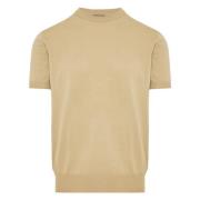 Canali Stickad bomull T-shirt tillverkad i Italien Beige, Herr