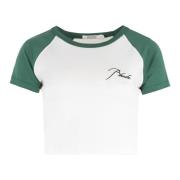 Rhude Logo Bomulls Crop Top med Ribbad Halslinning White, Dam