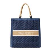 Twinset Blå vävd shopper väska Blue, Dam