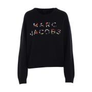 Marc Jacobs Svart Ullstickad Tröja Kristalllogotyp Black, Dam