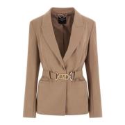 Guess Taupe Blazer med Bälte och Guld Knappar Beige, Dam