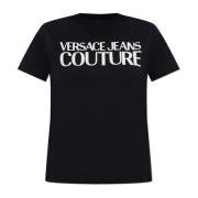 Versace Jeans Couture T-shirt med tryckt logotyp Black, Dam