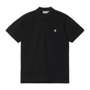 Carhartt Wip Svart Pique Polo Klassisk Krage Logotyp Black, Herr