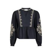 Neo Noir Broderad Navy Blus Blue, Dam