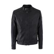 YES ZEE Svart Eco-Läder Moto Jacka Stil Black, Herr