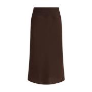 Rick Owens Silk Midi-kjol med ribbad elastisk midja Brown, Dam