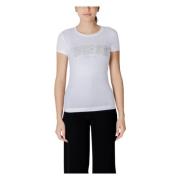 Guess Vit Bomullsblandning Rund Hals T-shirt White, Dam