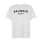 Balmain Vit Logo Crewneck T-shirt Bomull Man White, Herr