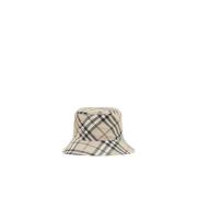 Burberry Check Bucket Hat med Equestrian Knight Brown, Herr