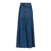 Semicouture Denim Flare Kjol med Vintage Detaljer Blue, Dam