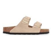 Birkenstock Mocka Slides med Justerbar Spänne Stängning Beige, Dam