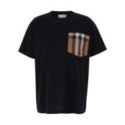 Burberry Svart T-shirt med rutig ficka i bomull kvinna Black, Dam