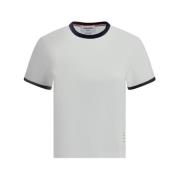 Thom Browne Kontrast Ribbstickad Crew Neck T-shirt White, Dam