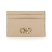 Salvatore Ferragamo Beige Gancini Detalj Läderkorthållare Beige, Dam