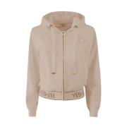 YES ZEE Beige Zip Hooded Cotton Sweater Beige, Dam