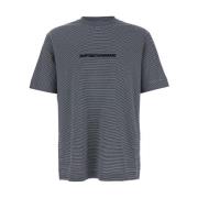 Emporio Armani Blå Logo Broderad Randig T-shirt Blue, Herr