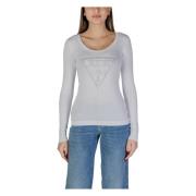 Guess Rhinestone Logo V-Neck Tee Långärmad White, Dam