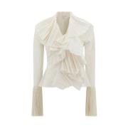 Alexander McQueen Ruffled Cotton Blouse Beige, Dam