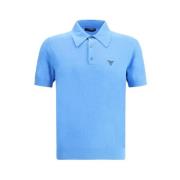 Prada Klassisk Stickad Polotröja Korta ärmar Blue, Herr