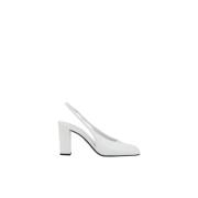 Prada Fyrkantig Tå Läder Slingback Pumps White, Dam