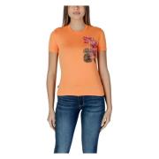 Desigual Orange Print Rund Hals T-shirt Orange, Dam