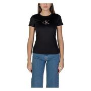 Calvin Klein Jeans Svart Logo Print Tee för Kvinnor Black, Dam