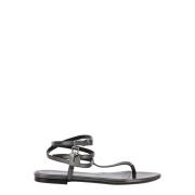 Tom Ford Grå Metallic Låg Sandal med Hänglås Gray, Dam