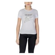 Guess Stilren Tryckt Rund Hals T-shirt White, Dam