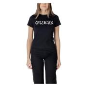 Guess Svart Tryckt T-shirt för Kvinnor Black, Dam