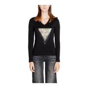 Guess Långärmad T-shirt med Rhinestone-detaljer Black, Dam