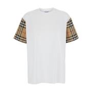 Burberry Vit T-shirt med Vintage Check Motif White, Dam