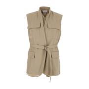 Brunello Cucinelli Beige Ärmlös Jacka med Bältesstängning Beige, Dam