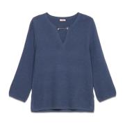 Oltre Ottoman Pullover med smyckedetalj Blue, Dam