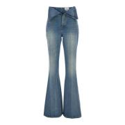 Alexander McQueen Blå Flared Jeans i Denim med Logo Patch Blue, Dam