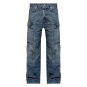 Rick Owens Blå Dubbla Cargo Jeans Blue, Herr