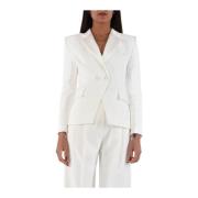 Elisabetta Franchi Satin Revers Crepe Jacka White, Dam