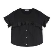 Motivi Ruffle Poplin Insert Oversized T-Shirt Black, Dam