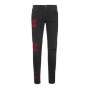 Amiri Svarta Skinny Jeans med Röda Patches Black, Herr