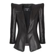 Balmain Åtsittande lammhud jacka Black, Dam