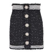 Balmain Kort broderad prickig tweedkjol Black, Dam