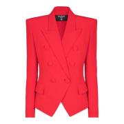 Balmain Passformad krepp 6-knappjacka Red, Dam