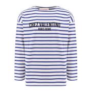 Valentino Randig bomullst-shirt med Paris/Rome-tryck Blue, Herr