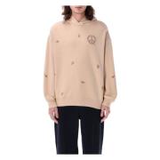 Emporio Armani Tan Stickat Hoodie med Peace Motif Beige, Herr