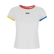 MSGM Vit Broderad Logotyp T-shirt Kvinna Bomull White, Dam