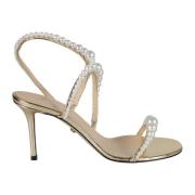 MACH & MACH Ljusguld Lädersandaler Elegant Stil Beige, Dam