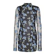 ROTATE Birger Christensen Floral Mesh Mini Dress Black, Dam