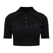 Courrèges Kort topp med broderad logotyp Black, Dam