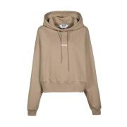 MSGM Bomullshoodie med Logotryck Beige, Dam