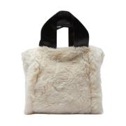 STAND STUDIO Faux Fur Toteväska med Svart Handtag White, Dam