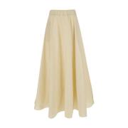 P.A.R.O.S.H. Beige Ruffle Midi Kjol i Techtyg Beige, Dam